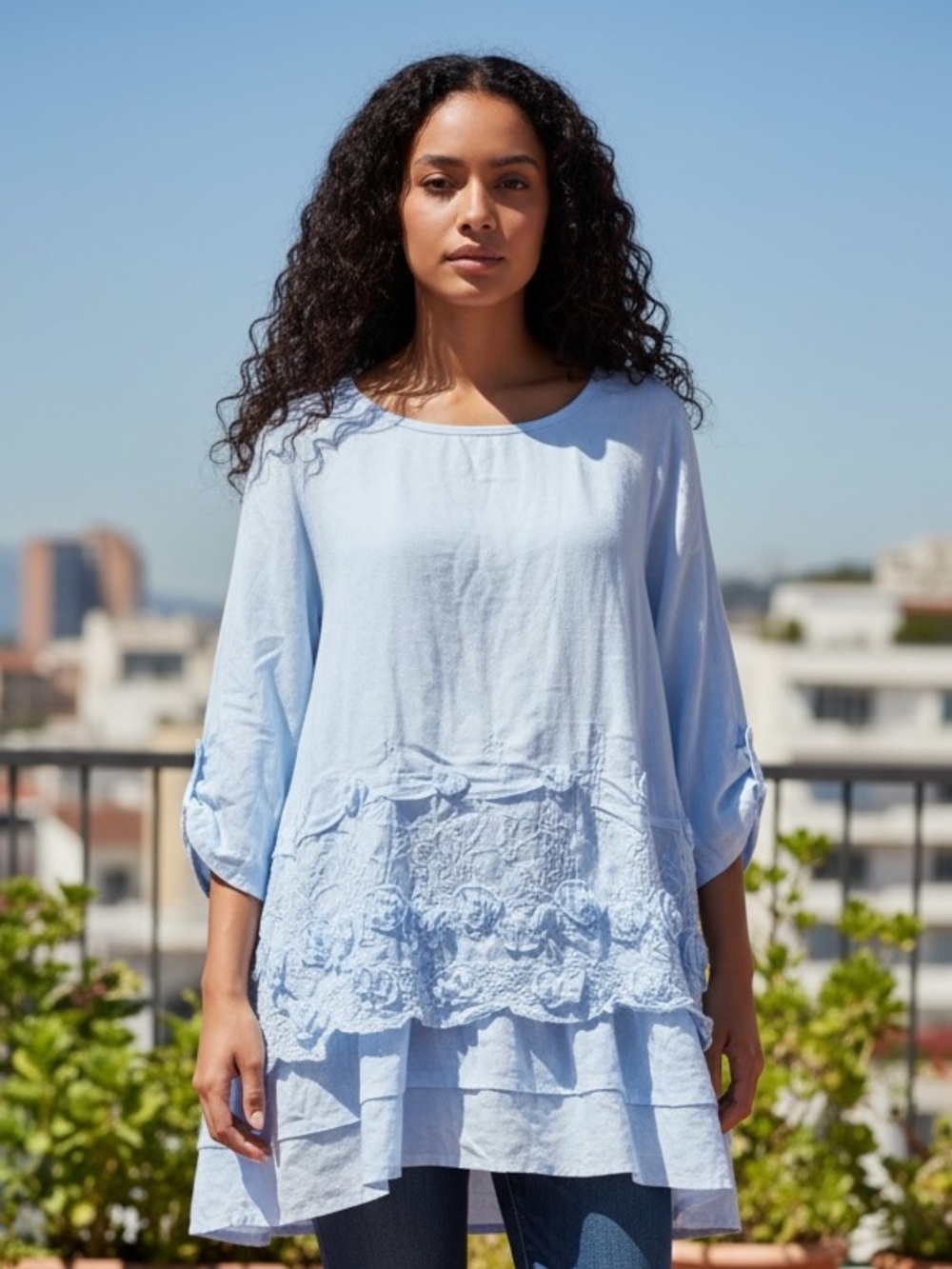 Chic Light Blue Long Sleeve Dress